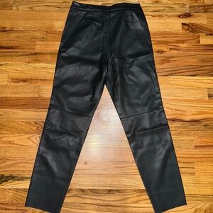 Elegant Gray Faux Leather Women's Trousers